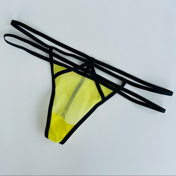 Yellow Mesh G-String with Black Detailing - Picture 5 of 16